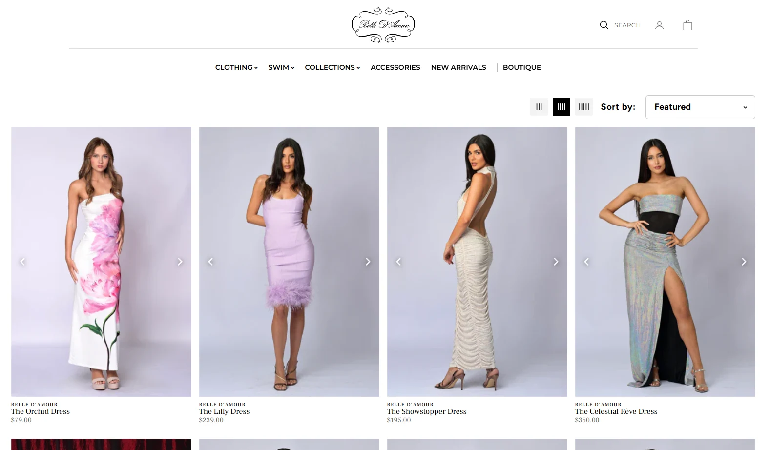 Belle D'Amour desktop product collection page
