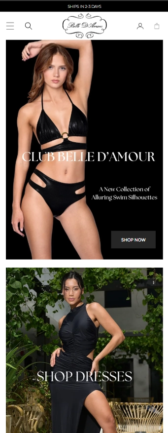 Belle D'Amour mobile homepage